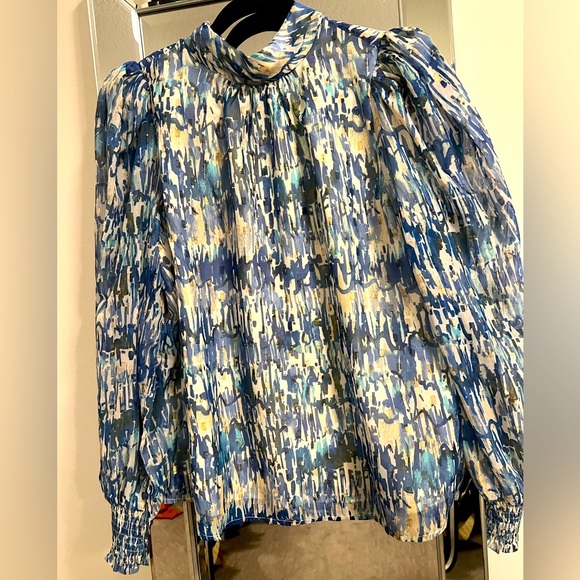 Periwinkle collection gold & blue patterned blouse - Picture 1 of 4